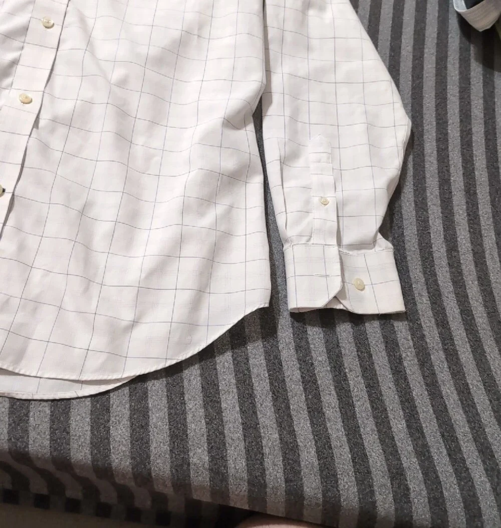 Banana Republic White Button-Up Shirt with Light Blue Windowpane L 16 16½ JAL